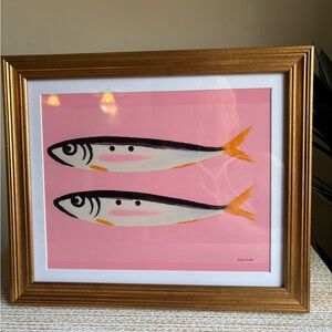 New Frames Pink Sardine Fish Art Print with Gold Frame